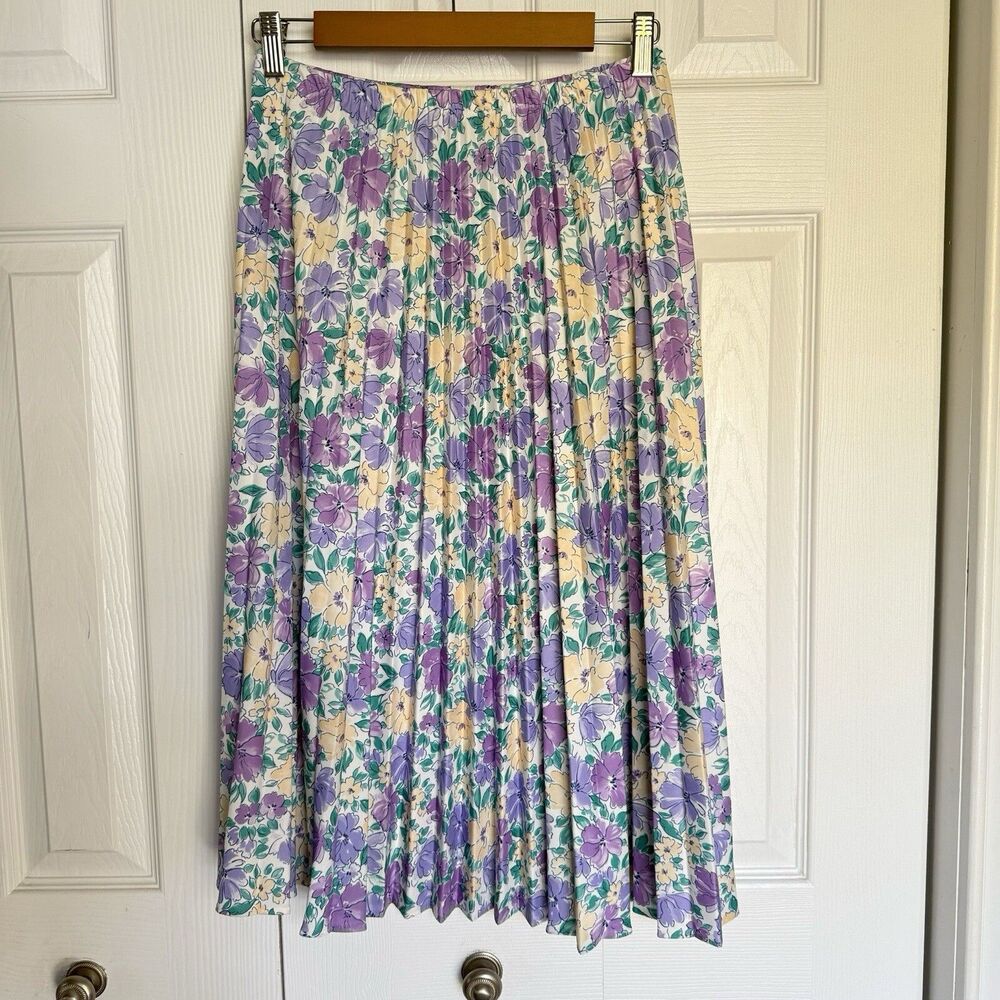 Baroness Waynes Midi Skirt Women Size 12 Purple Pleated Pull On Comfort USA - Picture 15 of 15
